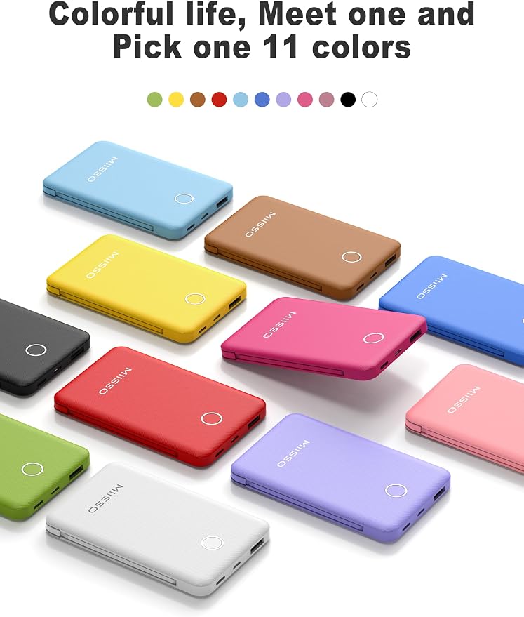 miisso 6000mah Ultra Slim Built in Cables Power Bank, Card Size Built in USB C