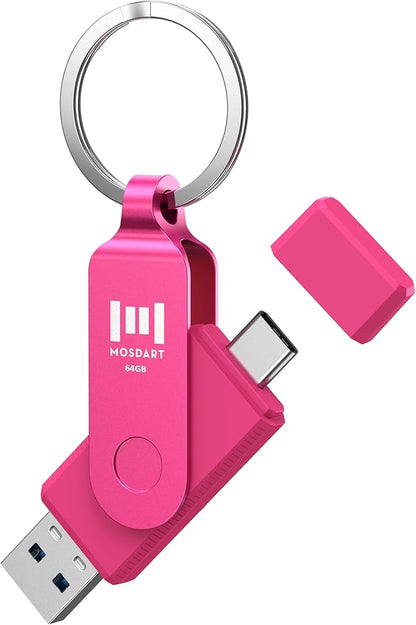 MOSDART 64GB USB3.1 Fast Speed C and A Dual Flash Drive, exFAT Memory Stick