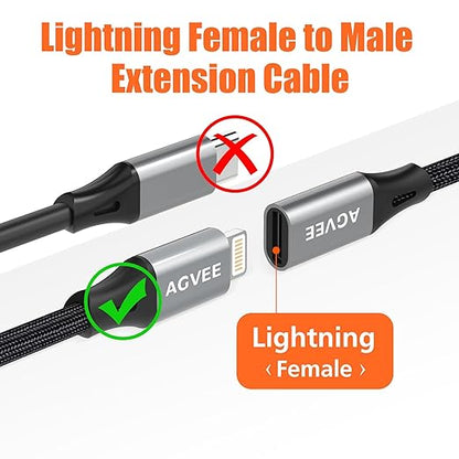 AGVEE 2 Pack 1ft Lightning Extension Cable, Braided Female to Male Extender