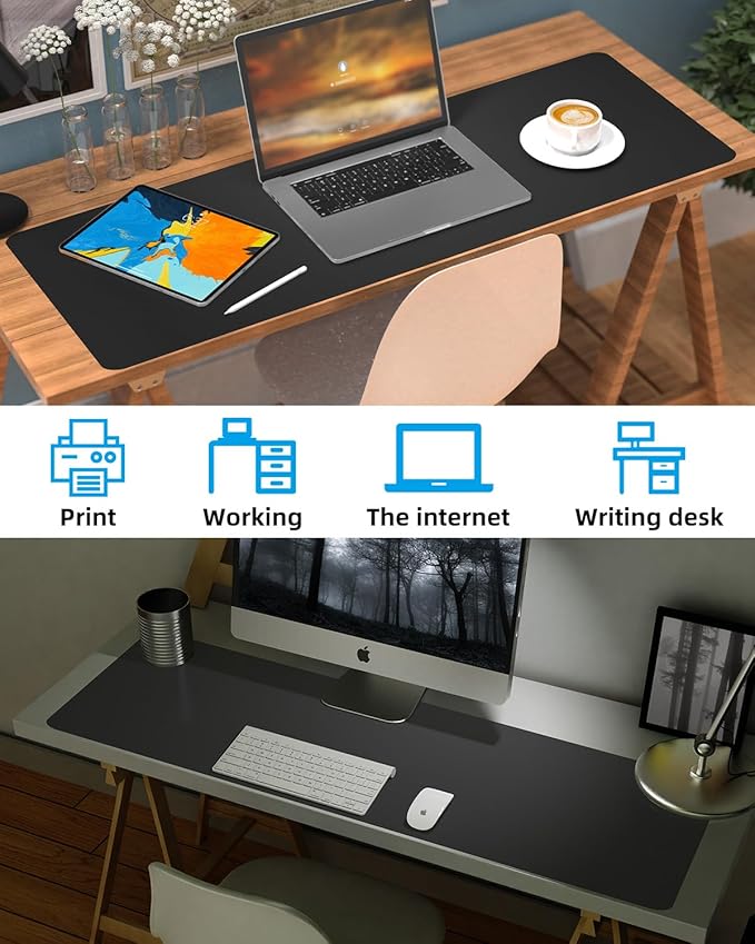 Leather Desk Pad Protector, Office Desk Mat, Large Mouse Pad, Non-Slip PU