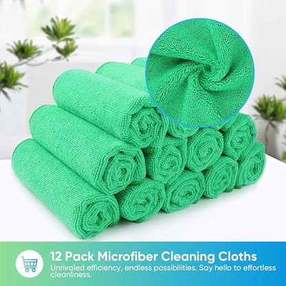 HOMEXCEL Green Microfiber Cleaning Cloth, 12 Pack Premium Microfiber Towels