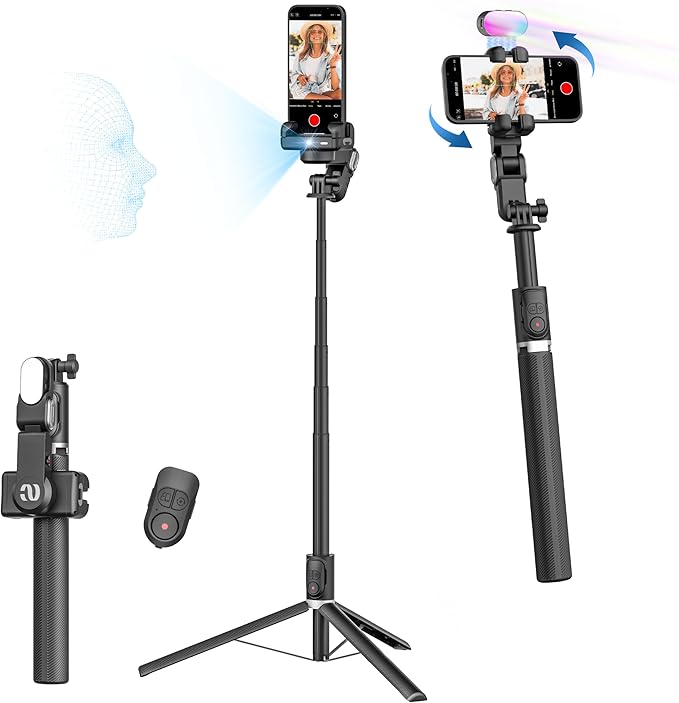 Auto Face Tracking Tripod 360 Rotation w/Stand, Selfie Stick Tripod