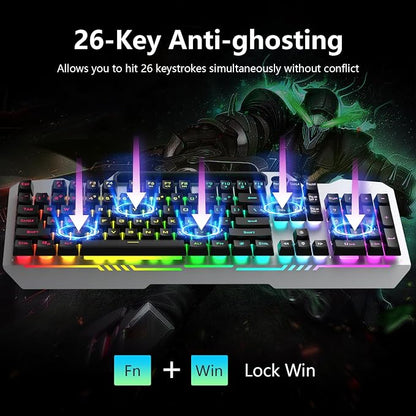 AULA Keyboard, T102 104 Keys Gaming Keyboard and Mouse Combo