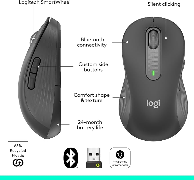 Logitech Left Handed Wireless Mouse Signature M650 L Full Size