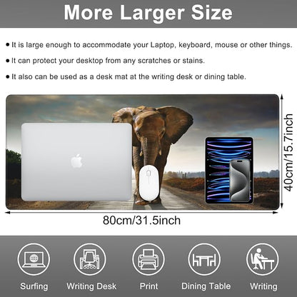 Mouse Pad, Large Walking Elephant Desk Mat, Extended Non-Slip Gaming Keyboard