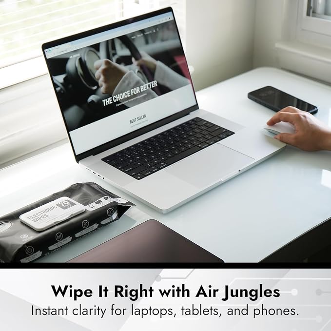 Air Jungles Electronic Wipes Screen Cleaning 70 Count, Quick Dry, Extra Large