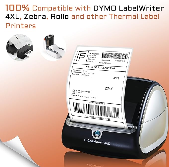 FungLam 4 Rolls 4XL Labels 4" x 6" Direct Thermal Printer Labels, Shipping