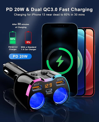 2024 Upgraded Cigarette Lighter Splitter, SUPERONE 180W 2-Socket Cigarette