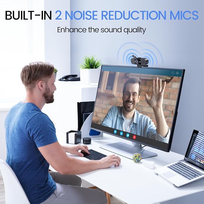 EMEET 1080P Webcam with Microphone, C960 Web Cam, 2 Mics, 90° FOV, USB Type-A &