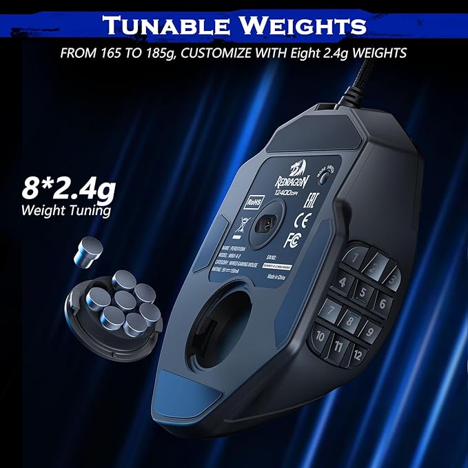Redragon Gaming Mouse, MMO Mouse Gaming UP 12400 DPI, 19 Macro Programmable