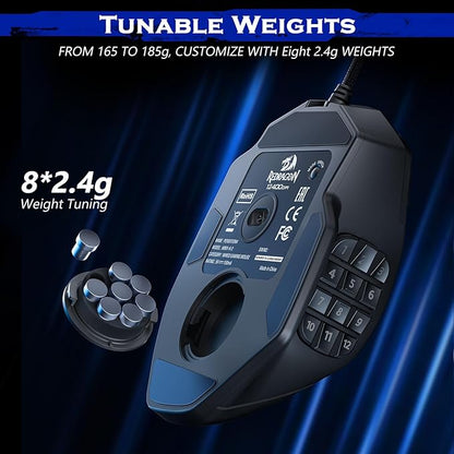 Redragon Gaming Mouse, MMO Mouse Gaming UP 12400 DPI, 19 Macro Programmable