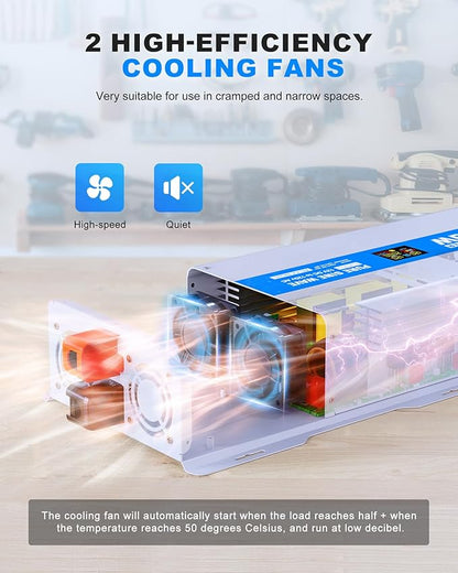2000W Pure Sine Wave Power Inverter 24V DC to 120V AC Converter 4000 Watt Peak