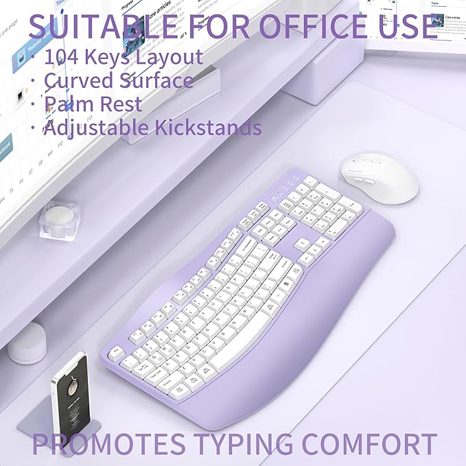 Ergonomic Wireless Keyboard and Mouse Combo, Wave Keys Keyboard