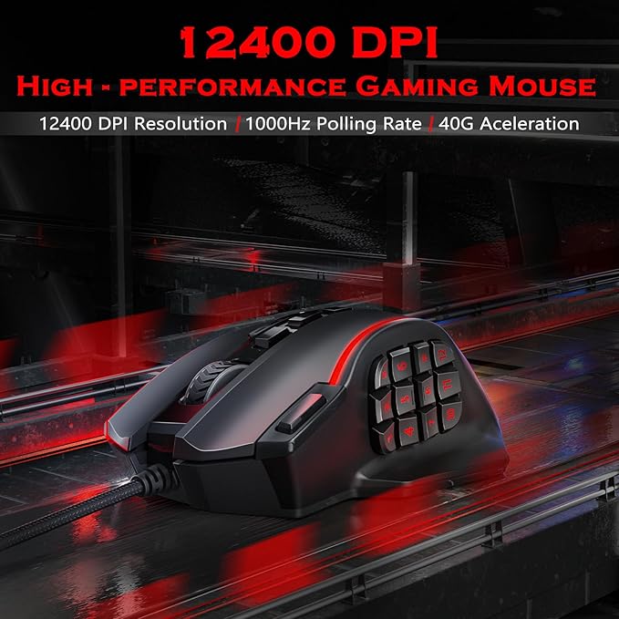Redragon Gaming Mouse, MMO Mouse Gaming UP 12400 DPI, 19 Macro Programmable