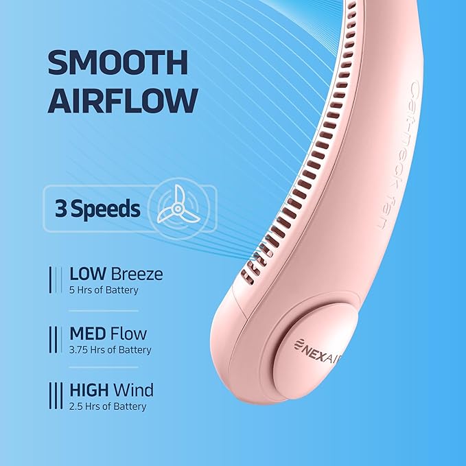 Portable Neck Fan -3 Speed Rechargeable Bladeless Neck Cooler, Personal Neck Fan