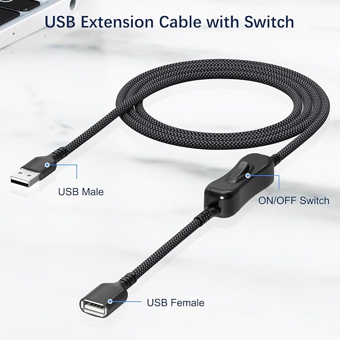 Itramax USB On Off Switch Cable 3.3FT, Inline USB Power Switch USBA Male to