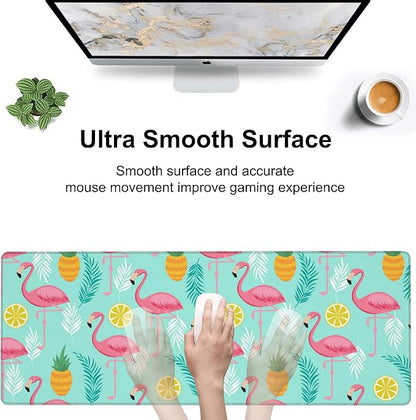 Pink Flamingo Desk Mat, Large Summer Flamingos Pineapples Tropical Leaves