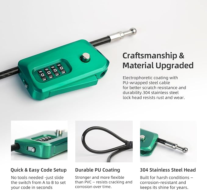 6ft Python Cable Lock for Bike, Trail Camera, 4 Digit Combination Lock