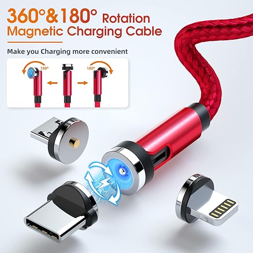 Magnetic Charging Cable, 540 Rotating Phone Charger 3 in 1 USB Cable Nylon
