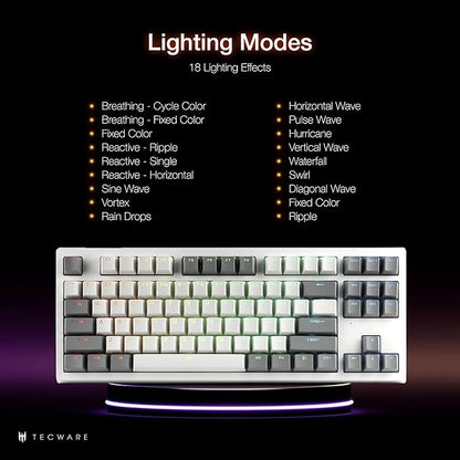 TECWARE Phantom+ Elite 87 Key RGB Mechanical Gaming Keyboard, LED Backlit
