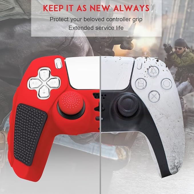 SIKEMAY Anti-Slip PS5 Controller Skin, Soft Thicken Non-Slip Studded Silicone