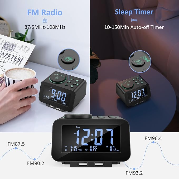 uscce Digital Dual Alarm Clock Radio