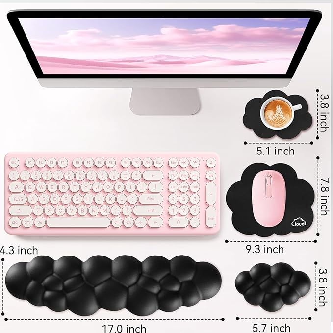 Cloud Wrist Rest for Computer Keyboard, 4-in-1 Memory Foam Leather Cloud