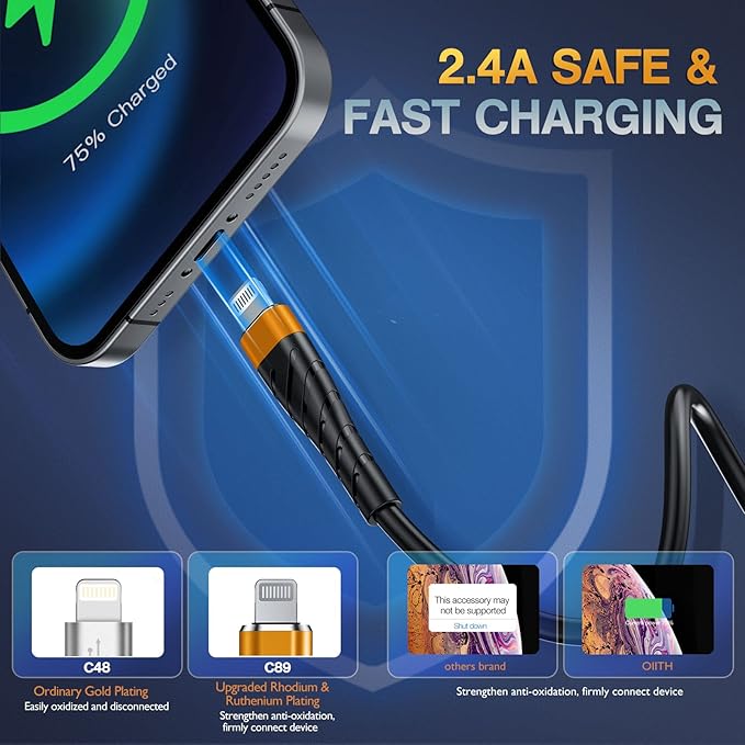 OIITH MFi Certified Short for iPhone Charger Cable 3 Pack 1 Ft, 12 inch for