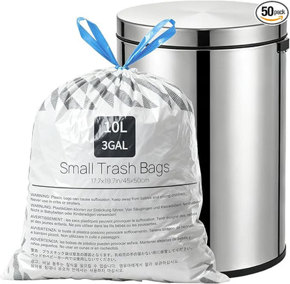 XUXRUS Small Trash Bags 3 Gallon Drawstring, Strong & Durable, Easy-Dispense