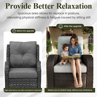 LayinSun Oversized Wicker Outdoor Swivel Glider Recliner with Adjustable Backrest & Footrest, Patio Reclining Lounge Chair