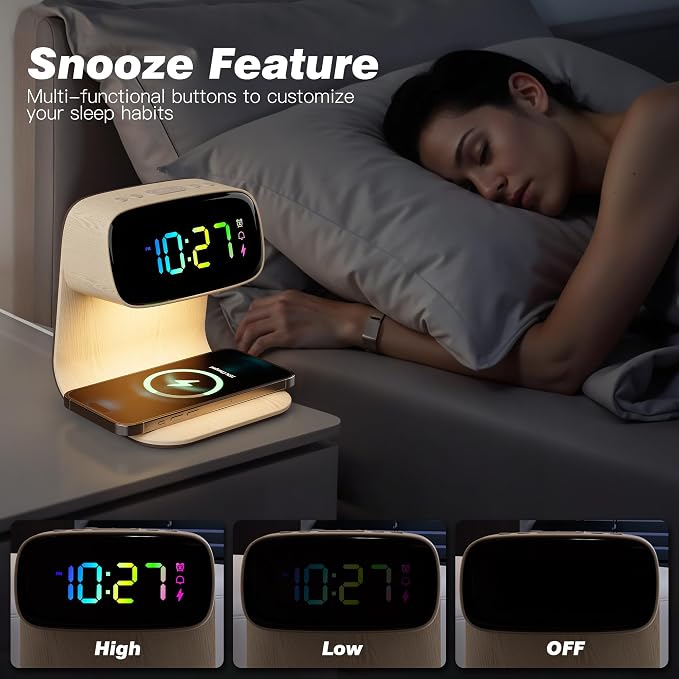 Digital Alarm Clock with Wireless Fast Charging Station 15W Touch Smart Lamp