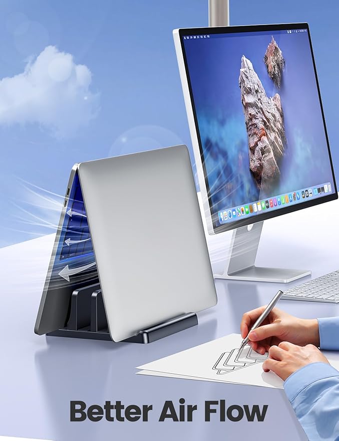 Vaydeer Vertical Laptop Stand for Desk, Dual Slots Plastic Laptop Holder