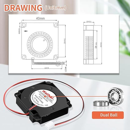 2Packs Wathai DC Blower Fan 4010 Radial Cooling Fan 5V 2 Pin DC 40mm x 10mm