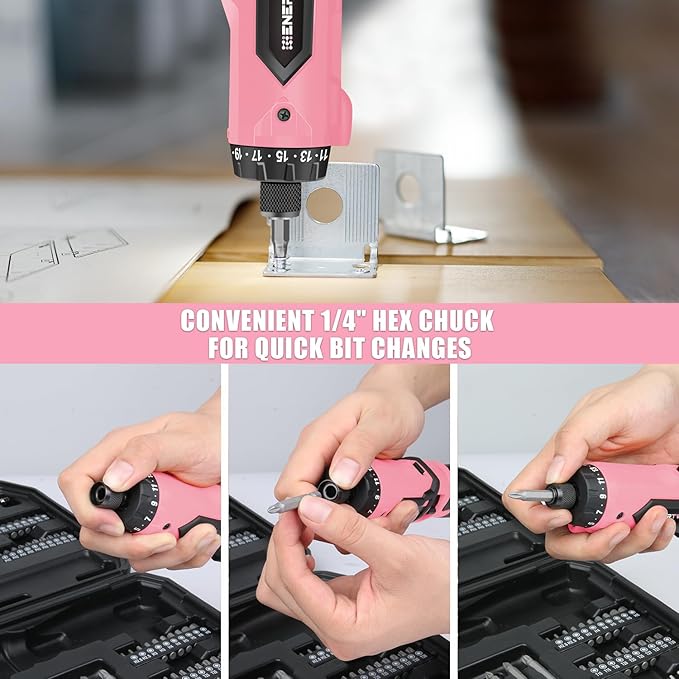 Enertwist Electric Screwdriver, 8V Max 10Nm Pink Cordless Screwdriver