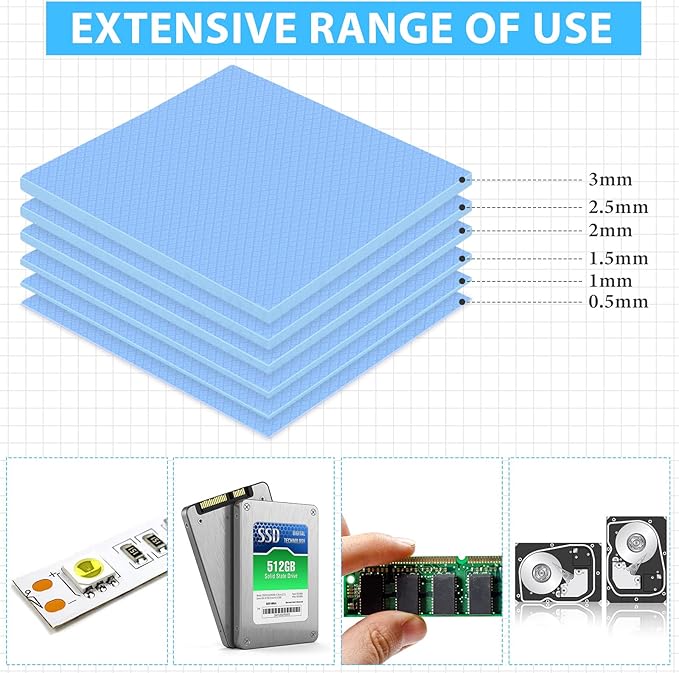 Frienda 6 Pcs Thermal Pad 100 x 100 mm, 0.5 mm, 1 mm, 1.5 mm, 2 mm, 2.5 mm