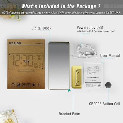 KOSUMOSU Desk Clock for Bedroom Accessories 6.7in Gold Digital Alarm Clock
