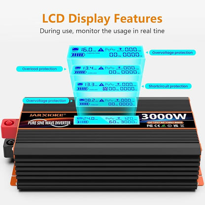 3000 Watt Pure Sine Wave Power Inverter 24V DC to 110V 120V Converter