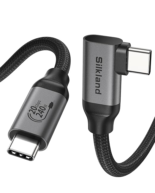 Silkland 20Gbps USB C Data Cable Right Angle, Short 1.6FT 90 Degree USB C 3.2