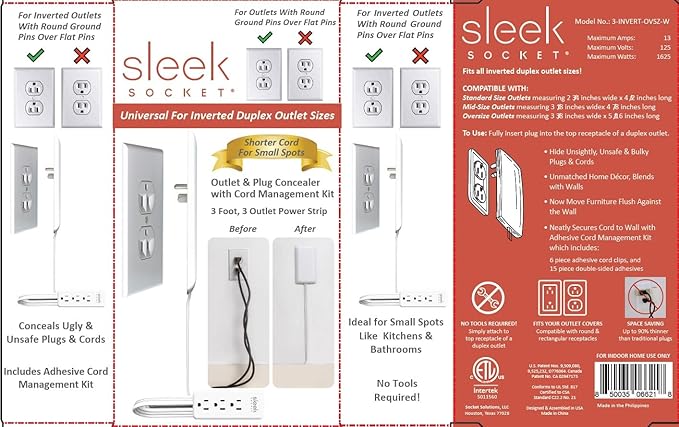 Sleek Socket Original & Patented Ultra-Thin Outlet Concealer