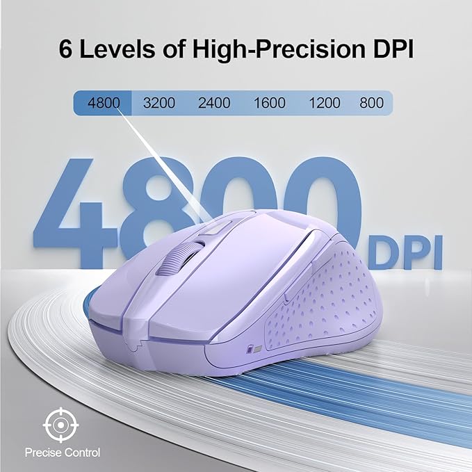 TECKNET Wireless Mouse Silent 4800 DPI Computer USB A & Bluetooth Mouse 6