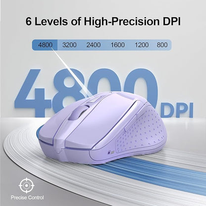 TECKNET Wireless Mouse Silent 4800 DPI Computer USB A & Bluetooth Mouse 6