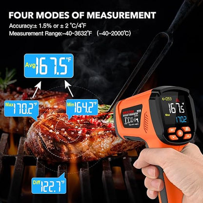 -40℉~3632℉, MESTEK Infrared Thermometer Temperature Gun, High Temp Thermometer