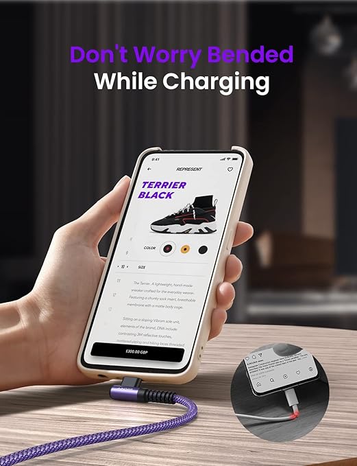 AINOPE 4-Pack USB C Cable, 3.1A C Charger Cable Fast Charging, Right Angle Type