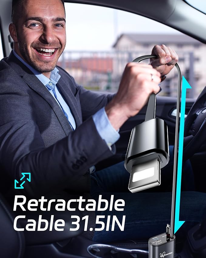 DreamBee Retractable Car Charger, 66W 4 in 1 Super Fast Charge Car Phone Charger