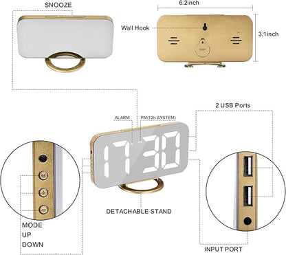 SZELAM Digital Alarm Clock, LED and Mirror Desk Clock Large Display,
