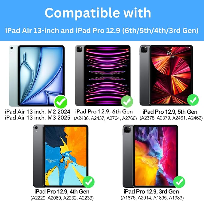 Keyboard Case for iPad Air 13 and iPad Pro 12.9 inch 6th / 5th / 4th / 3rd