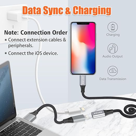 AGVEE 2 Pack 1ft Lightning Extension Cable, Braided Female to Male Extender