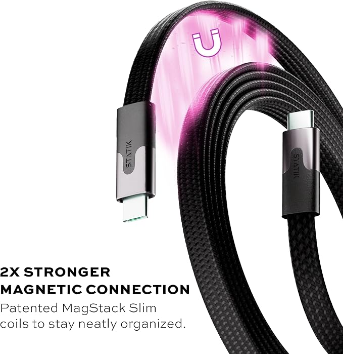 Statik MagStack USB C to USB C Cable, Magnetic Anti Tangle Flat Type C Charger
