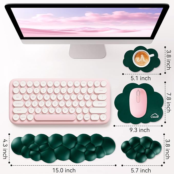 Cloud Wrist Rest for Computer Keyboard, 4-in-1 Memory Foam Leather Cloud
