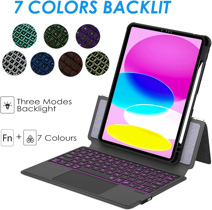 Keyboard Case for iPad 10th 10.9" 2022, iPad 11" A16 11th 2025-7 Color Backlight